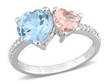 2.65 Carat (ctw) Sky-Blue Topaz and Morganite Heart Ring in Sterling Silver